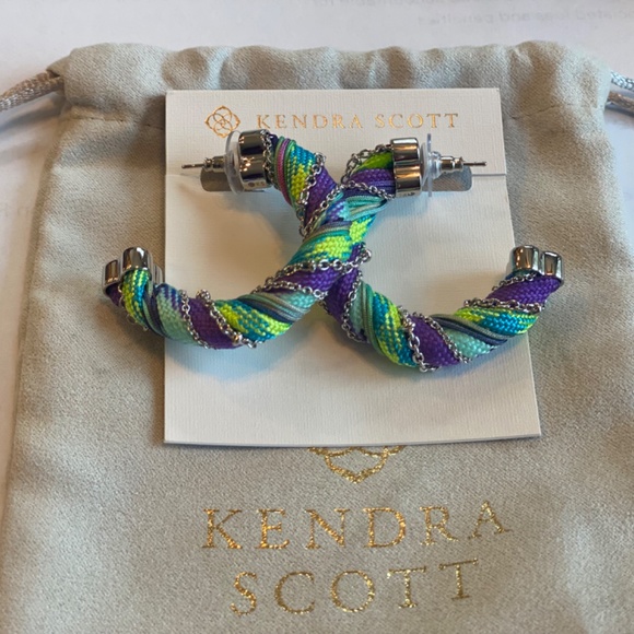 REG $98 KENDRA SCOTT MASIE CORDED 1.66" HOOP EARRINGS-PERIWINKLE MIX - Picture 2 of 8